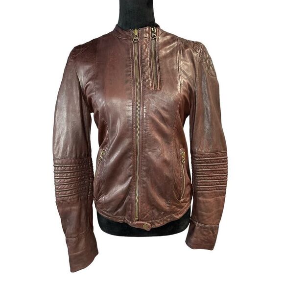 Womens Zadig Voltaire Lamb Leather Biker Jacket Deep Burgundy sz Medium - Picture 2 of 11